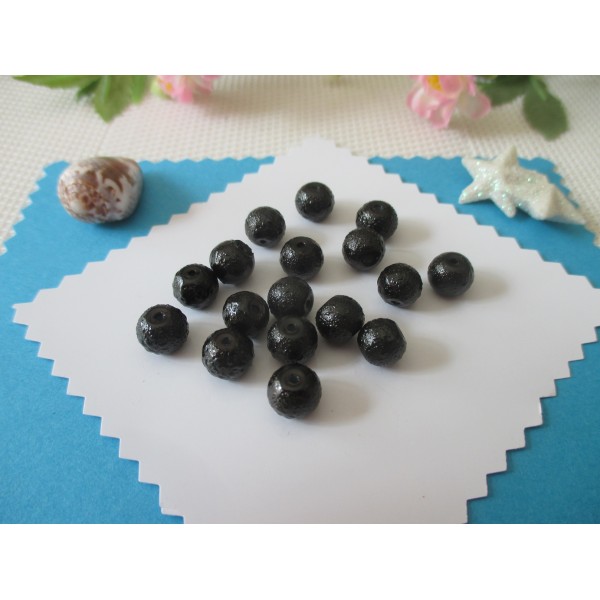 Perles en verre 8 mm granuleuse noire x 10 - Photo n°1