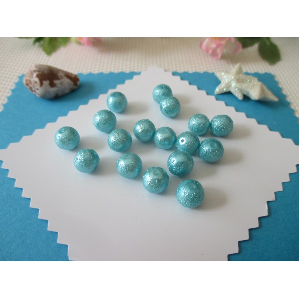 Perles en verre 8 mm granuleuse bleu ciel x 10 - Photo n°1