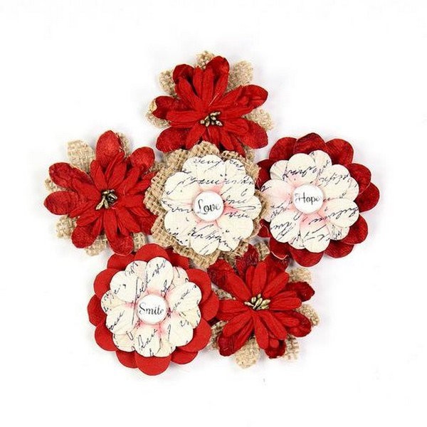 6 pièces fleur en papier scrapbooking décoration LITTLE BIRDIE TON ROUGE ROSE 1696 - Photo n°1