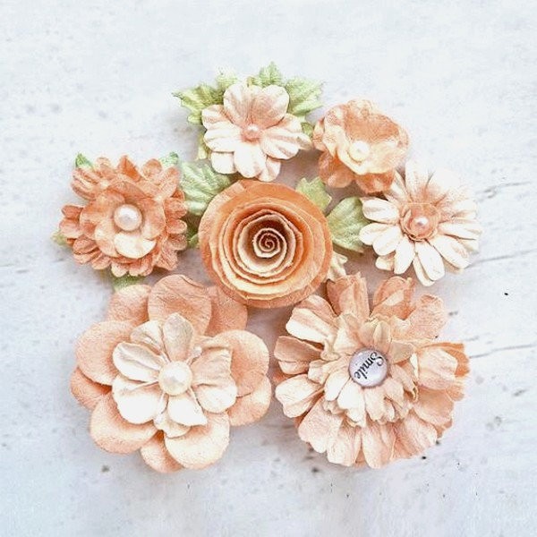 7 pièces fleur feuille en papier scrapbooking décoration LITTLE BIRDIE TON BEIGE ROSE 55661 - Photo n°1