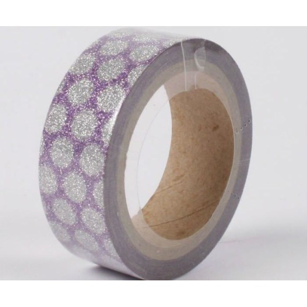 Colle Scintillante Papier Washi Ruban Violet À Pois 1.5cmx5m, de l'Artisanat, Ruban, Papier de Métie - Photo n°1