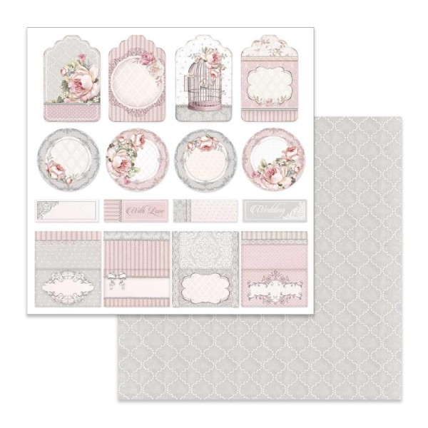 Papier scrapbooking Stamperia - Wedding Tags - 30,5 x 30,5 cm - 1 feuille - Photo n°1
