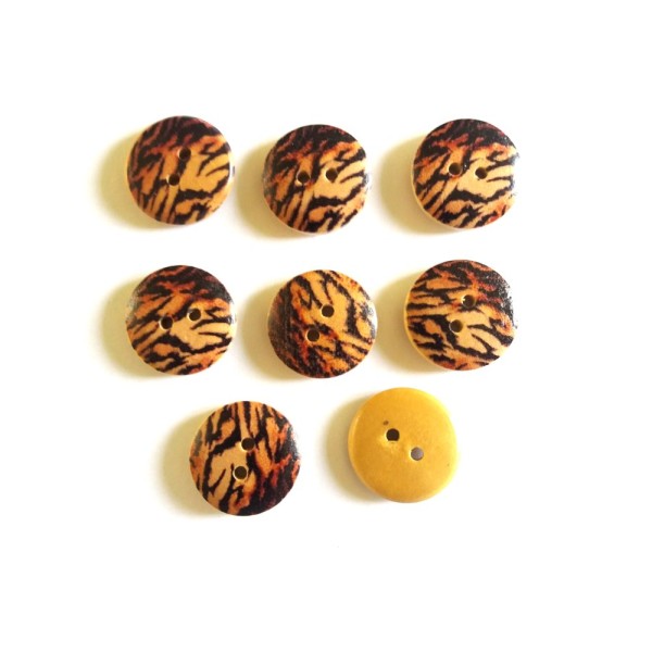 8 Boutons bois – tigré marron / beige – 18mm - Photo n°1