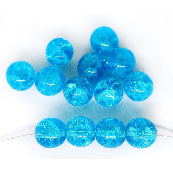 20pcs Cristal Bleu Aqua Turquoise Craquelé Ronde Druk Pressé Perles Rondes en Verre tchèque Perles d - Photo n°1