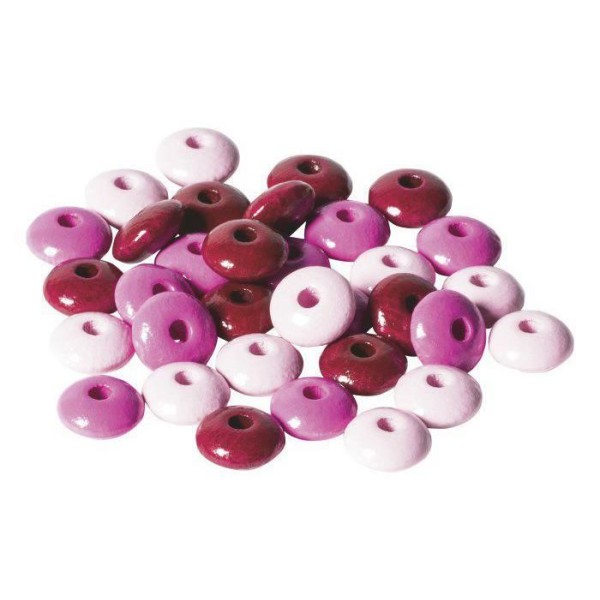 Perles en bois Lentilles de 10mm (33pcs) Mélange de Lilas-rose, Perles de Teint, Perles Artisanales, - Photo n°1