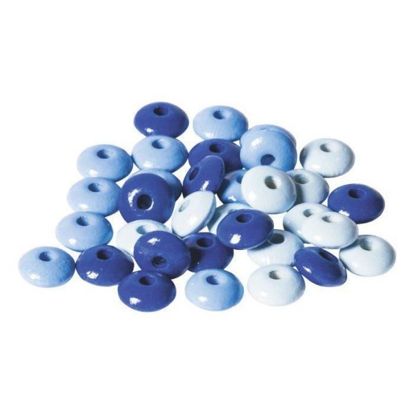 Perles en bois Lentilles de 10mm (33pcs) Mélange de Bleu, de Perles de Teint, Perles Artisanales, le - Photo n°1