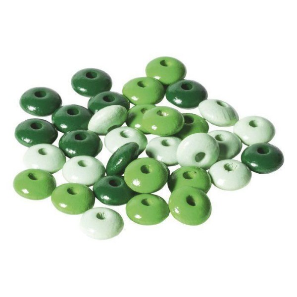 Perles en bois Lentilles de 10mm (33pcs) Mélange Vert, Perles de Teint, Perles Artisanales, les Acce - Photo n°1