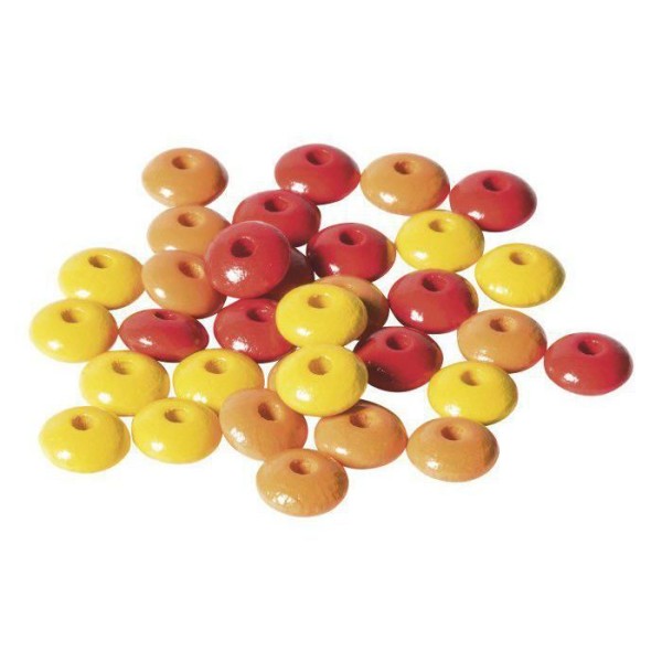 Perles en bois Lentilles de 10mm (33pcs) le Mélange Jaune-rouge, Perles de Teint, Perles Artisanales - Photo n°1