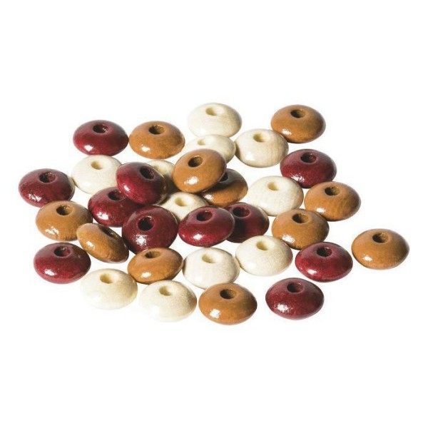 Perles en bois Lentilles de 10mm (33pcs) Mélange de Marron, Perles de Teint, Perles Artisanales, les - Photo n°1
