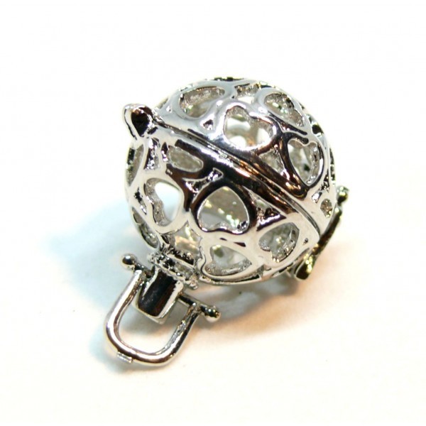 PS110122322 PAX 1 Pendentif Cage Bola Coeur pour perles 12mm metal couleur Argent Platine - Photo n°1