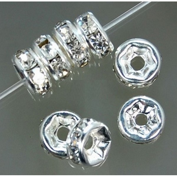 50 Perles Rondelle Strass Argenté 6mm Creation Bijoux, Collier, Bracelet - Photo n°5