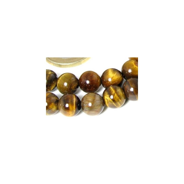 Fil de 27 perles rondes 14mm 14 mm en Oeil de Tigre marron - Photo n°1