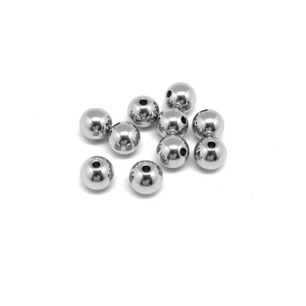 10 Perles Ronde 7mm En Acier Inoxydable Argenté Pour Cordon De 1mm - Photo n°3