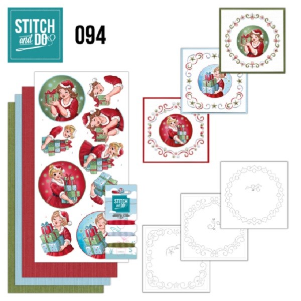 Stitch and Do 94 - kit cartes 3D à broder - Filles à Noel - Photo n°1