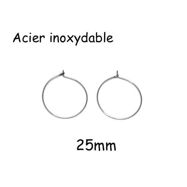 10 Boucles D'oreilles Créole 25mm Argenté En Acier Inoxydable - 5 Paires - Photo n°1