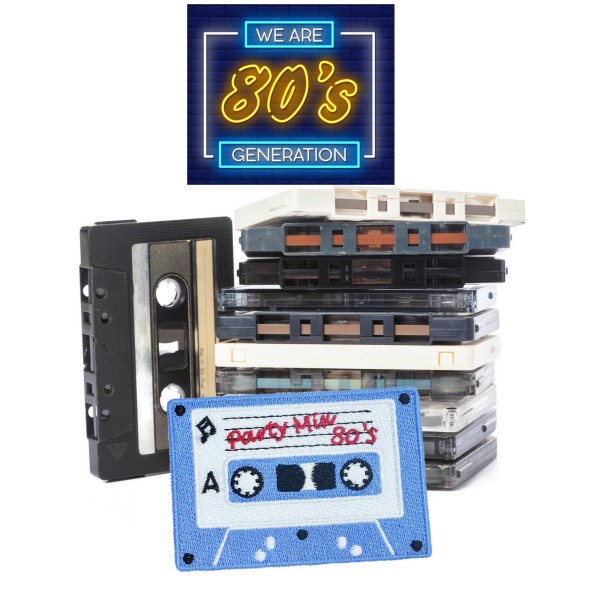 Patch brodé cassette audio, party mix 80's, cassette rétro - Photo n°4
