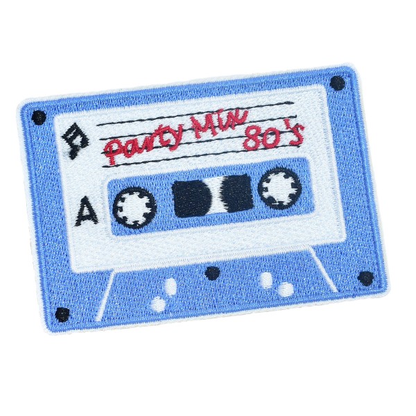 Patch brodé cassette audio, party mix 80's, cassette rétro - Photo n°1