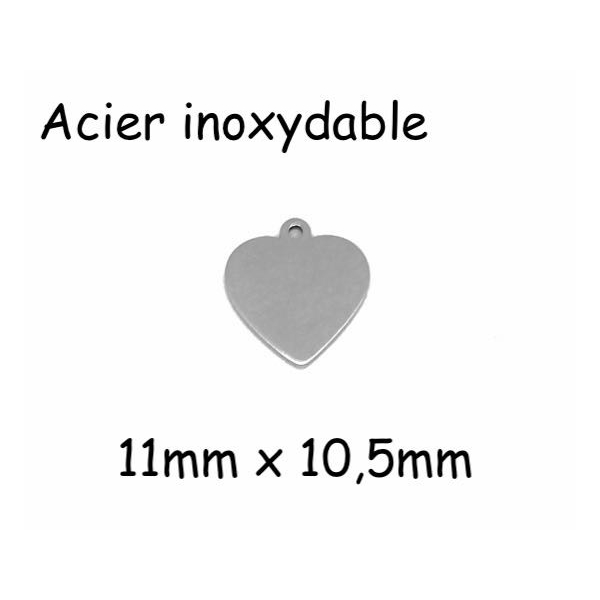 5 Breloques Coeur Argenté En Acier Inoxydable Lisse 11mm X 10mm - Photo n°1