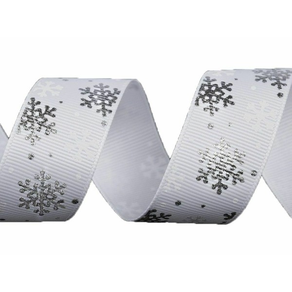 3m 3 White Silver de Noël Ruban de gros-grain de Flocon de neige Largeur de 25 mm, la Veille de Noël - Photo n°1