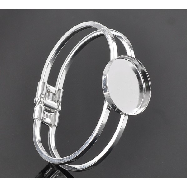 1 Support bracelet argenté pour cabochon 25mm -SC22433- - Photo n°1