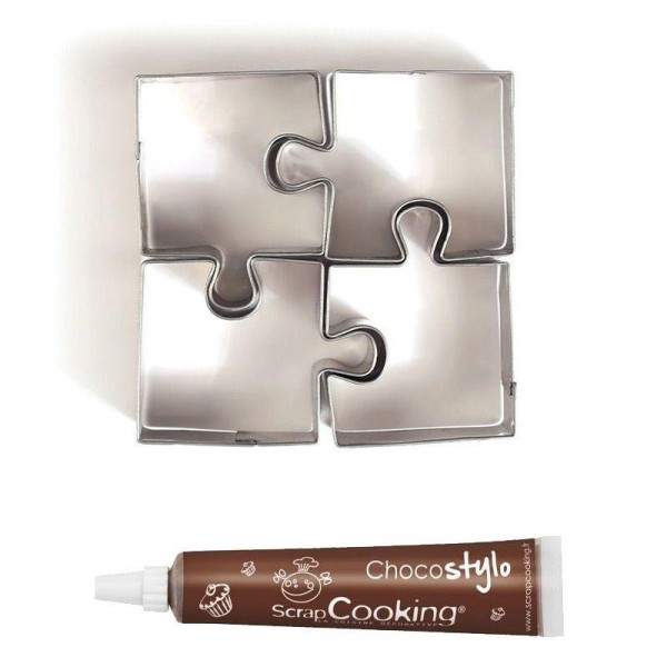 Stylo chocolat + 4 mini emporte-pièces inox Puzzle - Photo n°1