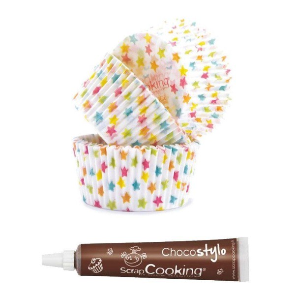 Stylo chocolat + Caissettes pour cupcakes Etoiles - Photo n°1