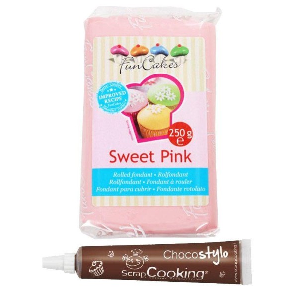 Pâte à sucre rose clair 250 g + Stylo chocolat - Photo n°1