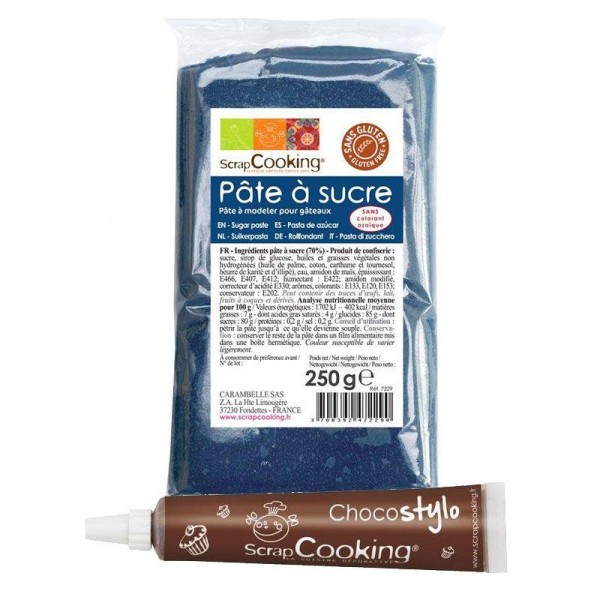 Pâte à sucre bleu foncé 250 g + Stylo chocolat - Photo n°1