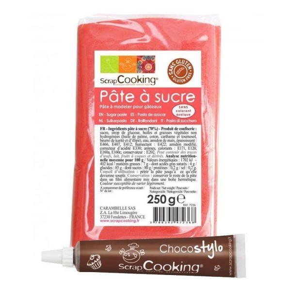 Pâte à sucre corail 250 g + Stylo chocolat - Photo n°1