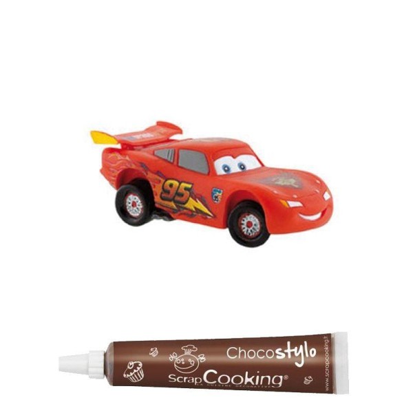 Figurine pour gâteau Cars Lightning Mcqueen + Stylo chocolat - Photo n°1