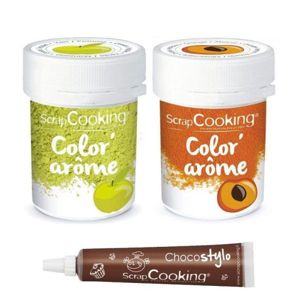 2 colorants alimentaires aux arômes de pomme & abricot + Stylo chocolat - Photo n°1