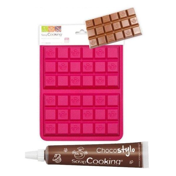 Moule en silicone pour 2 tablettes de chocolat + 1 Stylo chocolat - Photo n°1