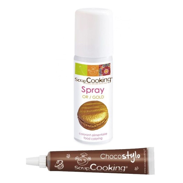 Mini spray colorant alimentaire 50 ml Doré + 1 Stylo chocolat offert - Photo n°1