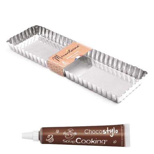 Moule à tarte rectangulaire en fer blanc 35 x 11 cm + 1 Stylo chocolat - Photo n°1