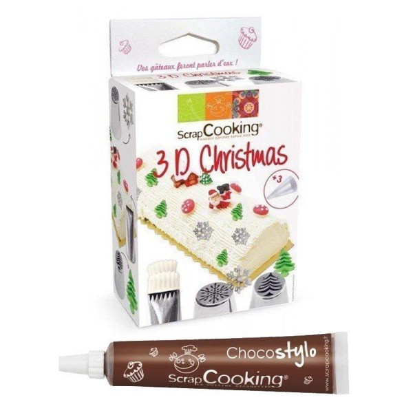 Kit de douilles à pâtisserie 3D Edition Noël + 1 Stylo chocolat - Photo n°1