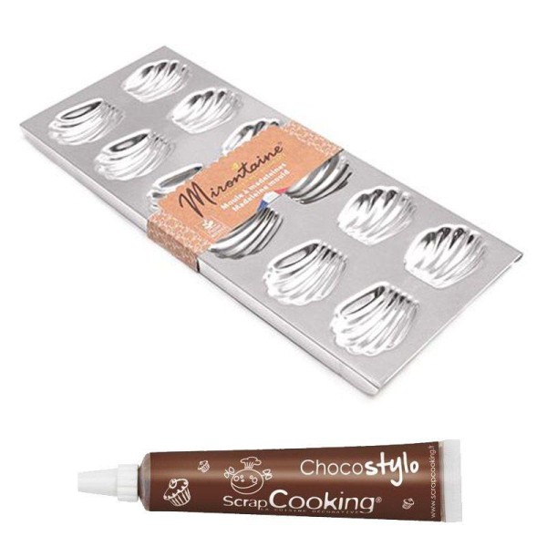 Moule à madeleines en fer blanc 12 empreintes + 1 Stylo chocolat - Photo n°1