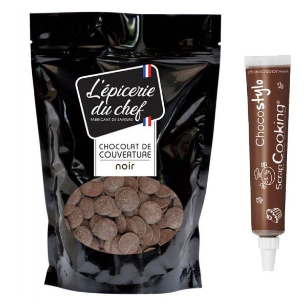 Palets de chocolat de couverture 1 kg noir + 1 Stylo chocolat offert - Photo n°1