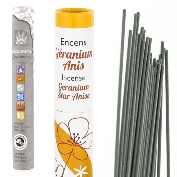 Encens Anis-Geranium 30 bâtonnets + encens ayurvédique 14 bâtonnets - Photo n°1