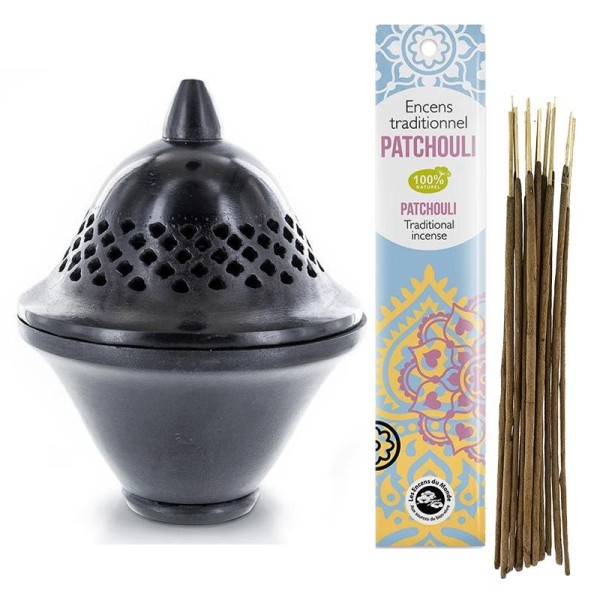 Brûle-parfum en pierre noire Séville + Encens indien au Patchouli offert - Photo n°1