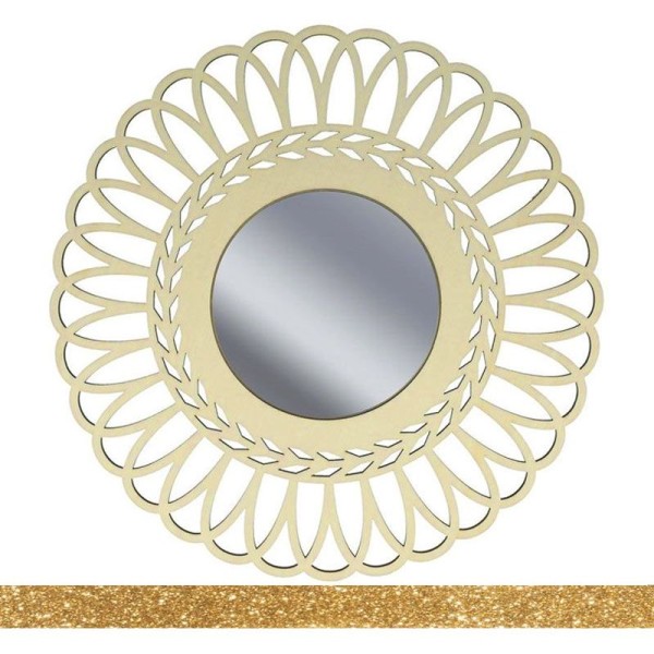 Miroir contour bois à décorer 28 cm - Couronne + masking tape doré à paillettes 5 m - Photo n°1