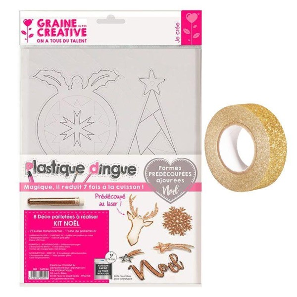 Kit plastique dingue Décorations de Noël + masking tape doré à paillettes 5 m - Photo n°1