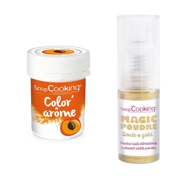 Colorant alimentaire orange arôme abricot + Poudre alimentaire irisée dorée - Photo n°1
