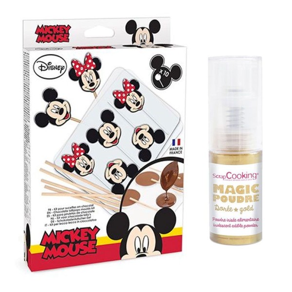Kit moules à sucettes Mickey & Minnie + 1 poudre irisée dorée - Photo n°1