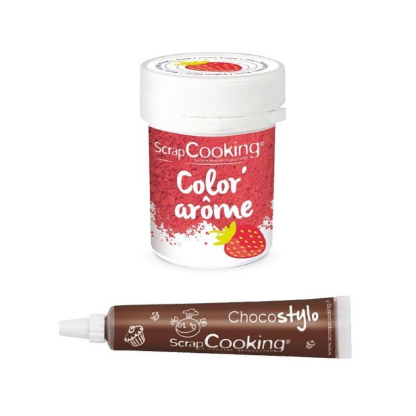 Colorant alimentaire rose arôme fraise + Stylo chocolat - Photo n°1