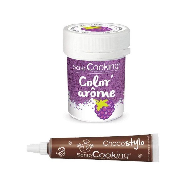 Colorant alimentaire violet arôme mûre + Stylo chocolat - Photo n°1