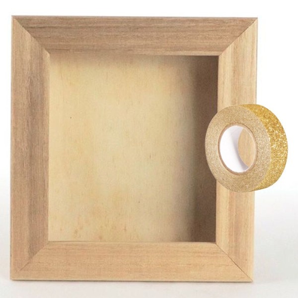 Cadre en bois vitrine ou photo 17 x 20 cm + masking tape doré à paillettes 5 m - Photo n°1