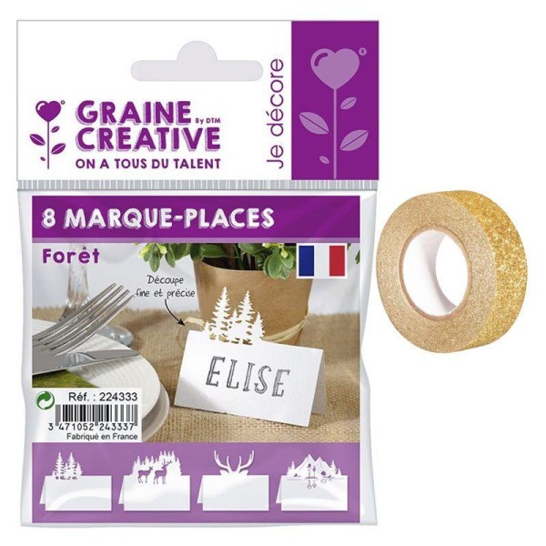 Marque places pour table de Noël Forêt + masking tape doré à paillettes 5 m - Photo n°0