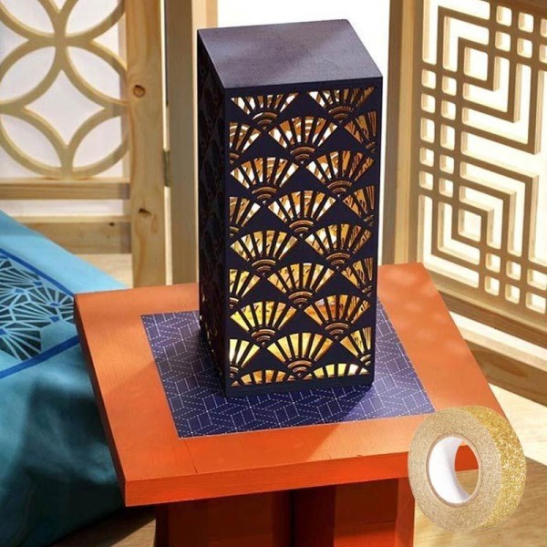 Lampe bois Japon 26 x 12 cm + masking tape doré à paillettes 5 m - Photo n°1