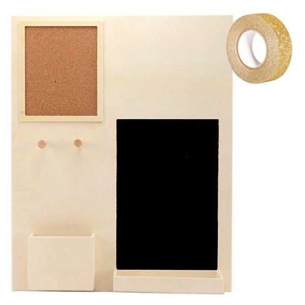Organiseur de bureau bois 39,5 x 49,5 cm + masking tape doré à paillettes 5 m - Photo n°1