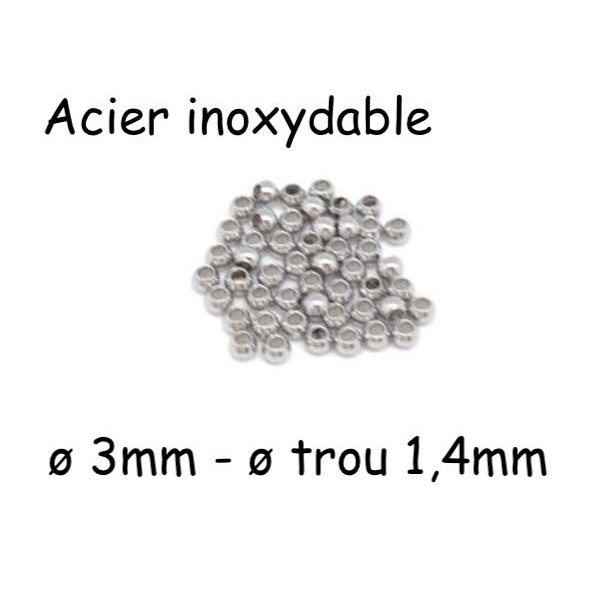 30 Perles Intercalaire Ronde 3mm En Acier Inoxydable Argenté Pour Cordon De 1mm - Photo n°1